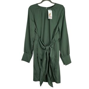 PRETTYGARDEN Green Satin Wrap Tie Waist Mini Dress XL NWT Long Sleeve